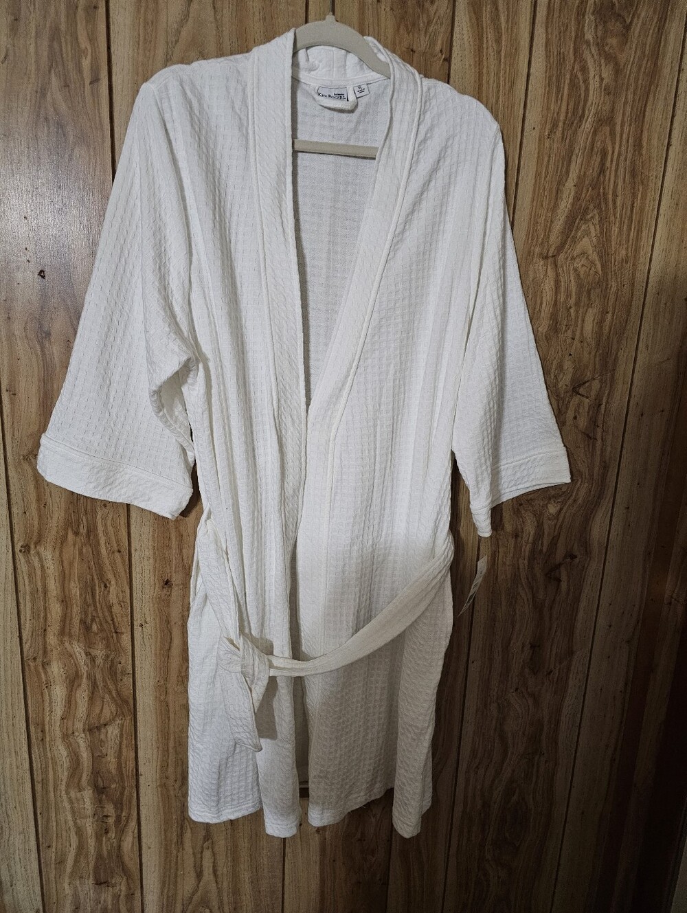 Textured White Waffle Robe with Belt XL